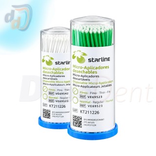 Microaplicadores desechables Starline de tamaño regular y color verde envase dispensador de 100 unidades
