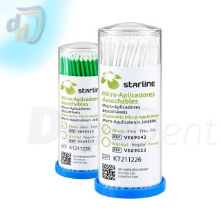 Microaplicadores desechables Starline de tamaño fino y color blanco envase dispensador de 100 unidades