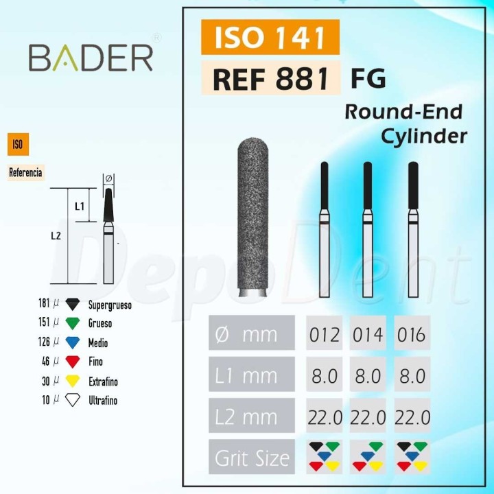 Fresa diamante 881-FG Cilindro Punta Redondeada 5Uds